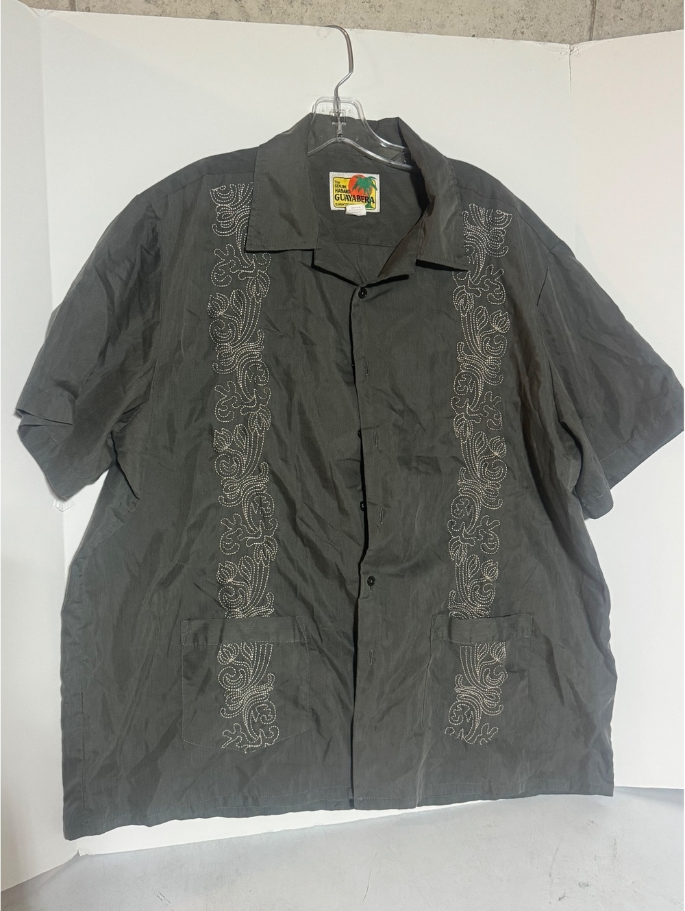 Vintage Genuine Haband Guyabera XL gray shirt w/embroidery